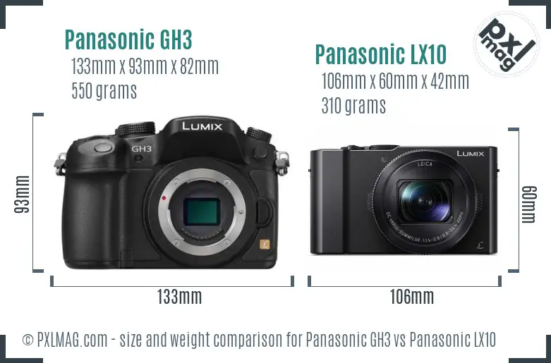 Panasonic GH3 vs Panasonic LX10 size comparison