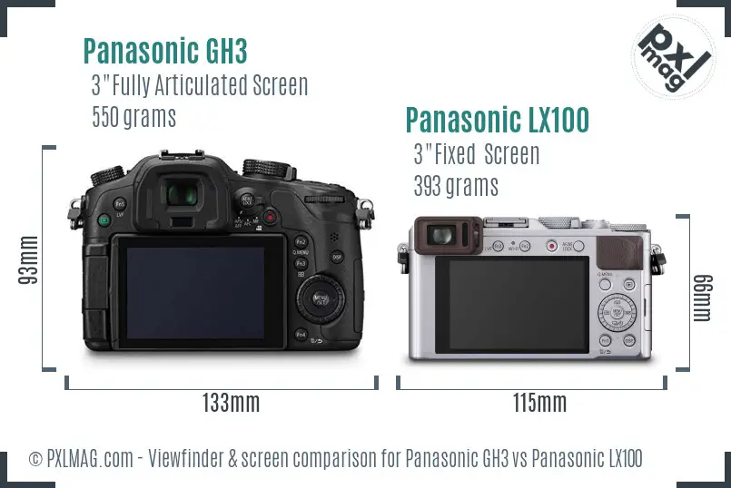 Panasonic GH3 vs Panasonic LX100 Screen and Viewfinder comparison
