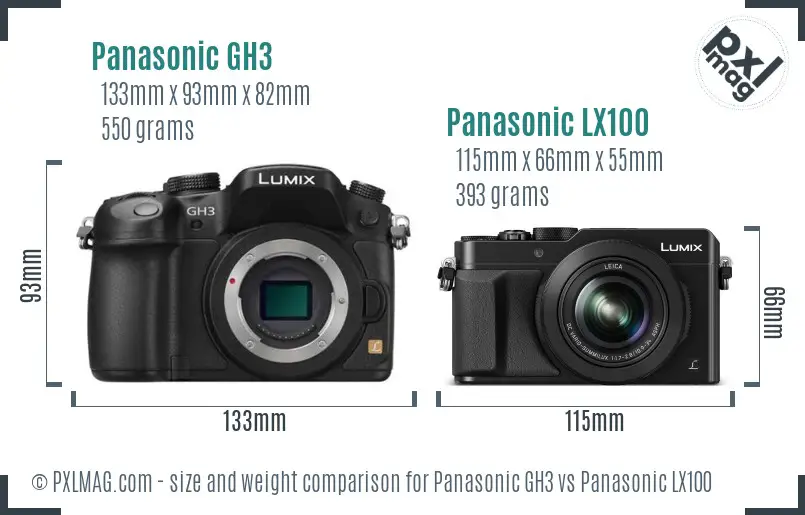 Panasonic GH3 vs Panasonic LX100 size comparison
