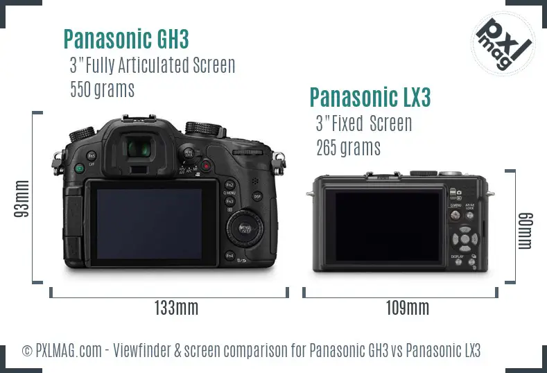 Panasonic GH3 vs Panasonic LX3 Screen and Viewfinder comparison