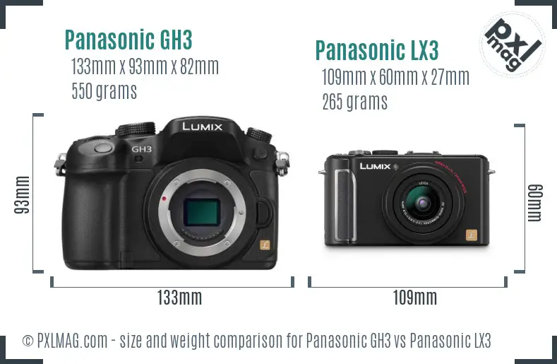 Panasonic GH3 vs Panasonic LX3 size comparison
