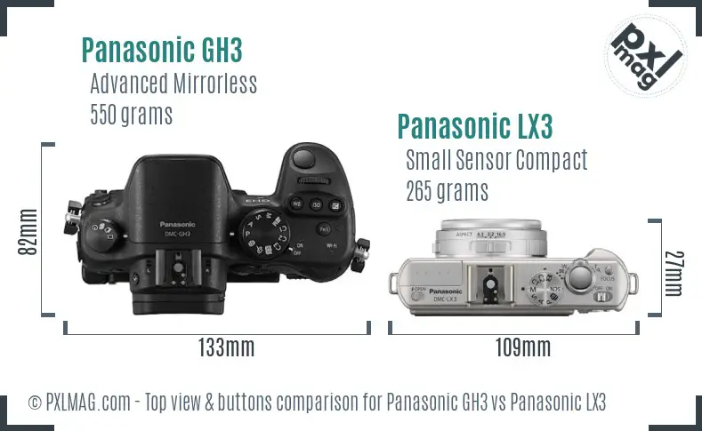 Panasonic GH3 vs Panasonic LX3 top view buttons comparison