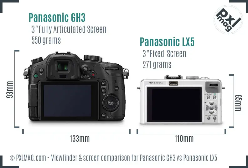 Panasonic GH3 vs Panasonic LX5 Screen and Viewfinder comparison
