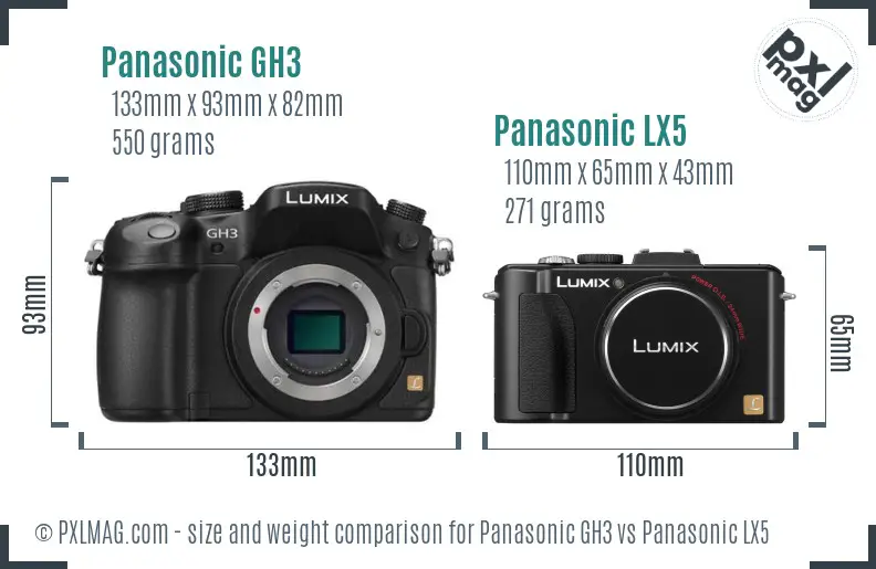 Panasonic GH3 vs Panasonic LX5 size comparison