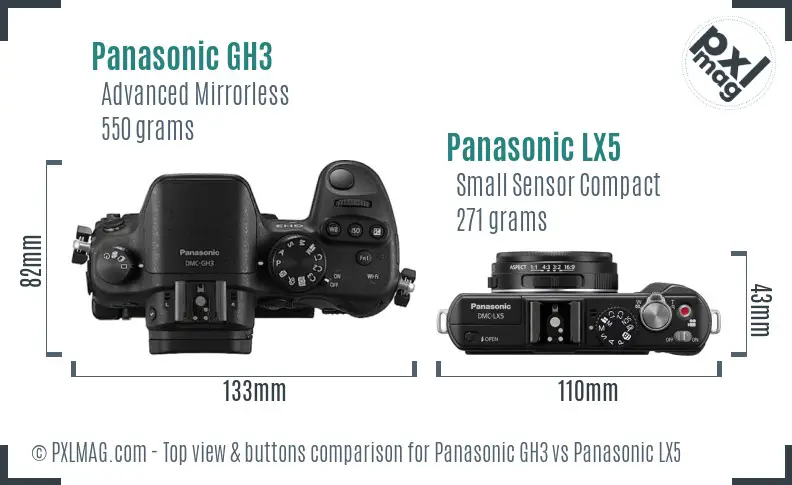 Panasonic GH3 vs Panasonic LX5 top view buttons comparison