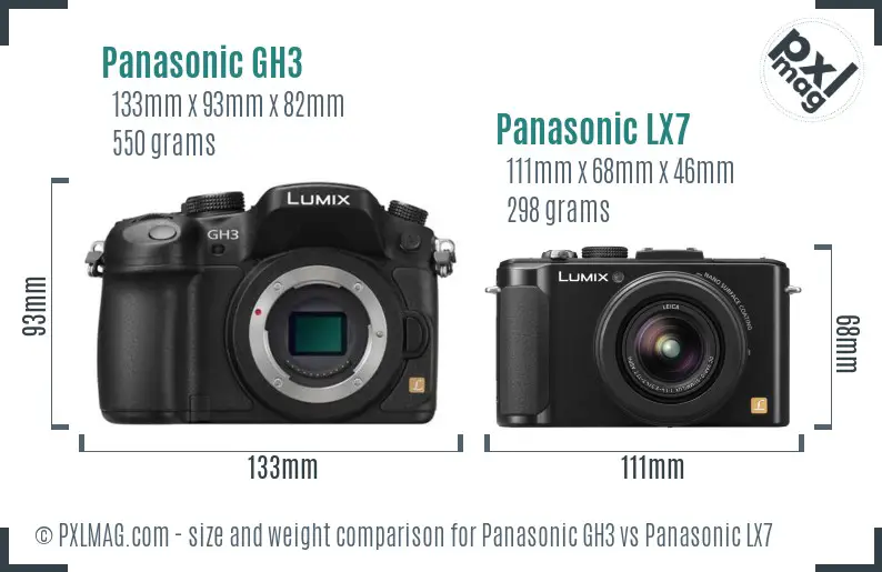 Panasonic GH3 vs Panasonic LX7 size comparison