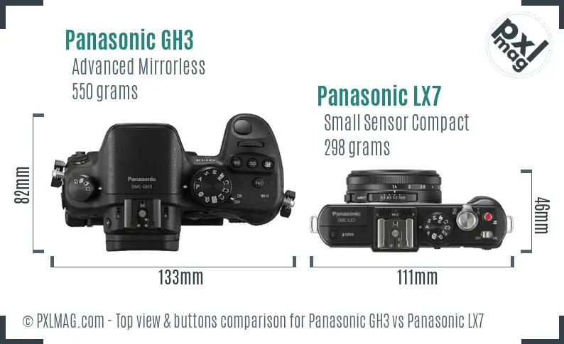 Panasonic GH3 vs Panasonic LX7 top view buttons comparison