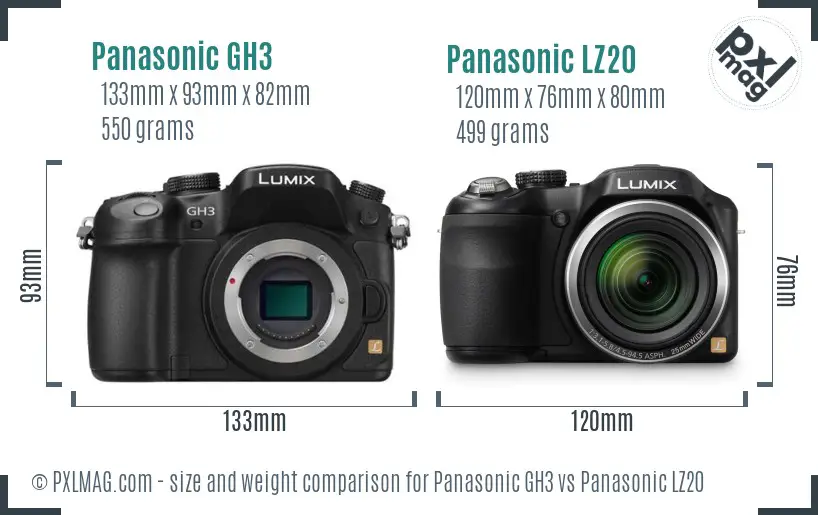 Panasonic GH3 vs Panasonic LZ20 size comparison