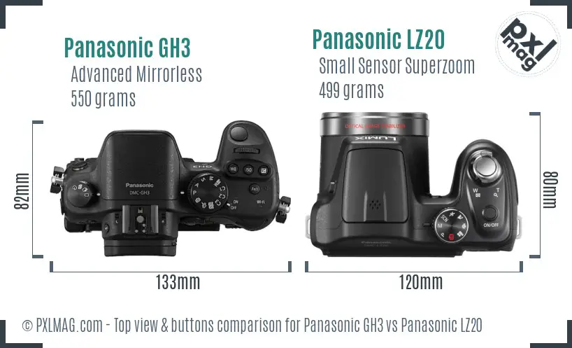 Panasonic GH3 vs Panasonic LZ20 top view buttons comparison