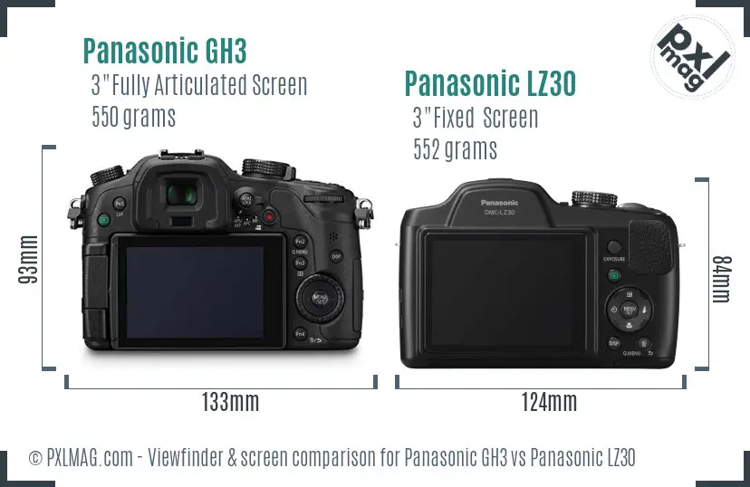 Panasonic GH3 vs Panasonic LZ30 Screen and Viewfinder comparison