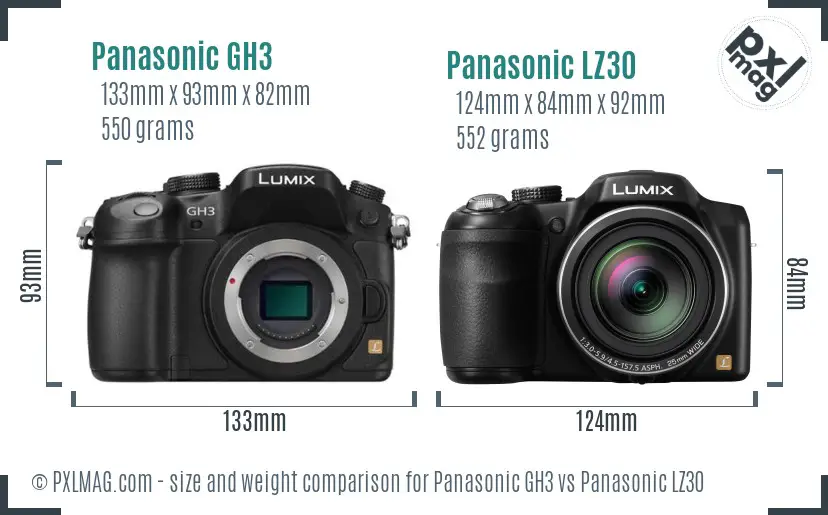 Panasonic GH3 vs Panasonic LZ30 size comparison