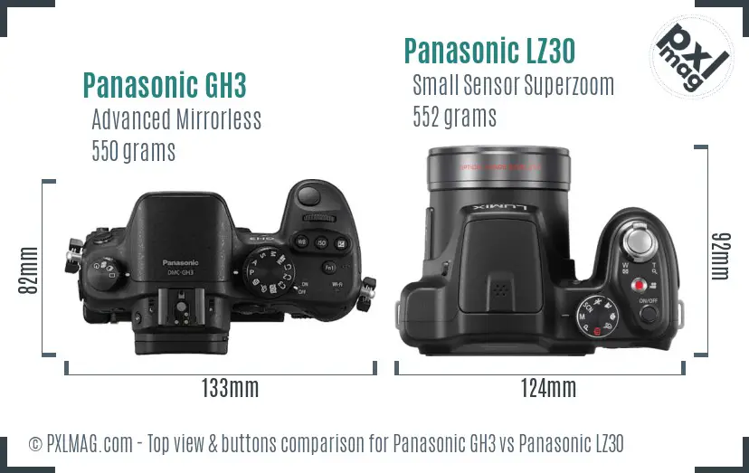 Panasonic GH3 vs Panasonic LZ30 top view buttons comparison