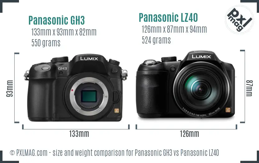 Panasonic GH3 vs Panasonic LZ40 size comparison