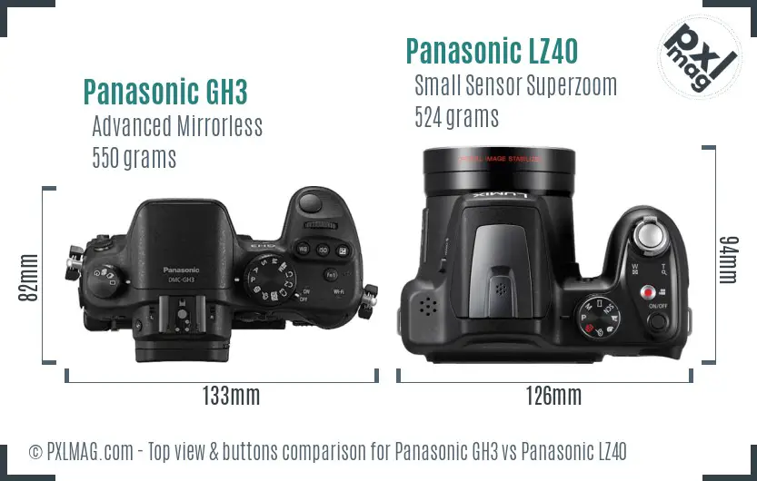 Panasonic GH3 vs Panasonic LZ40 top view buttons comparison