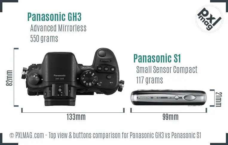 Panasonic GH3 vs Panasonic S1 top view buttons comparison
