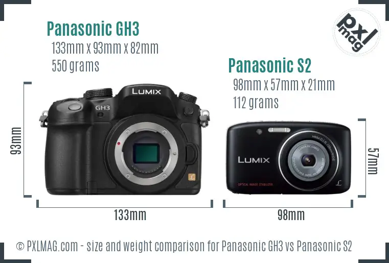 Panasonic GH3 vs Panasonic S2 size comparison