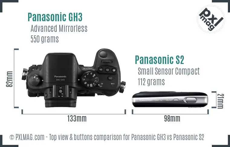 Panasonic GH3 vs Panasonic S2 top view buttons comparison