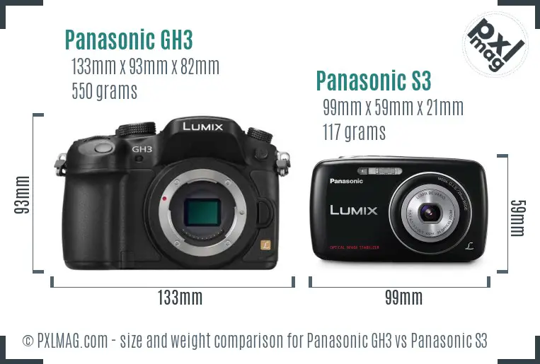 Panasonic GH3 vs Panasonic S3 size comparison