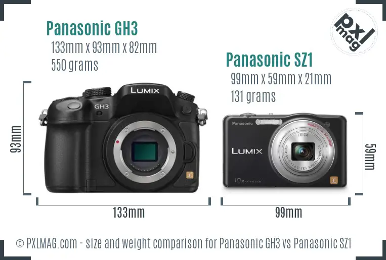 Panasonic GH3 vs Panasonic SZ1 size comparison