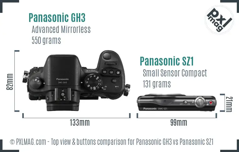 Panasonic GH3 vs Panasonic SZ1 top view buttons comparison