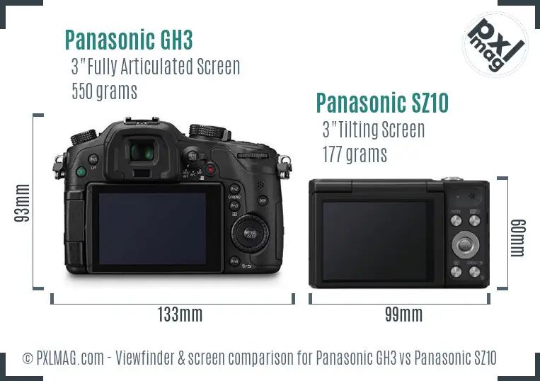 Panasonic GH3 vs Panasonic SZ10 Screen and Viewfinder comparison