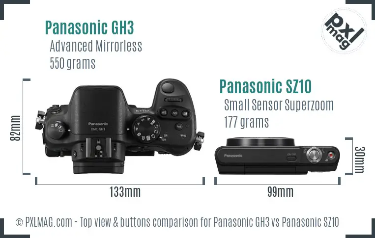 Panasonic GH3 vs Panasonic SZ10 top view buttons comparison