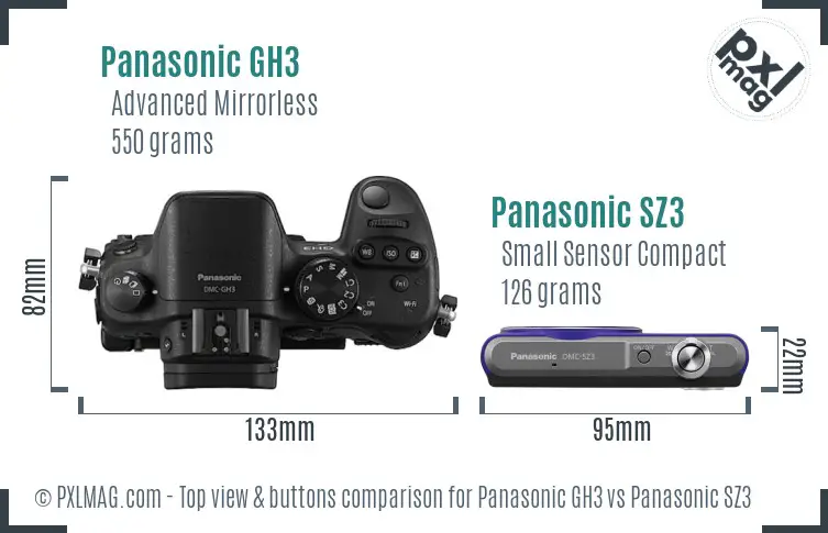 Panasonic GH3 vs Panasonic SZ3 top view buttons comparison