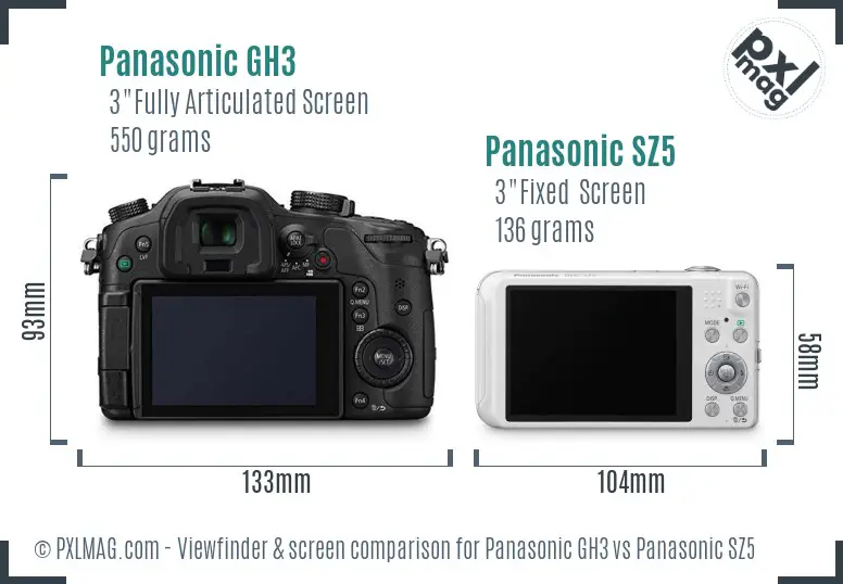 Panasonic GH3 vs Panasonic SZ5 Screen and Viewfinder comparison