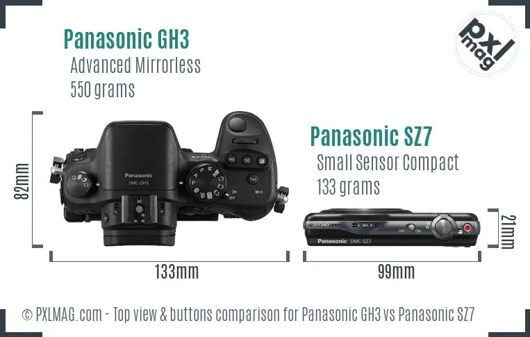 Panasonic GH3 vs Panasonic SZ7 top view buttons comparison