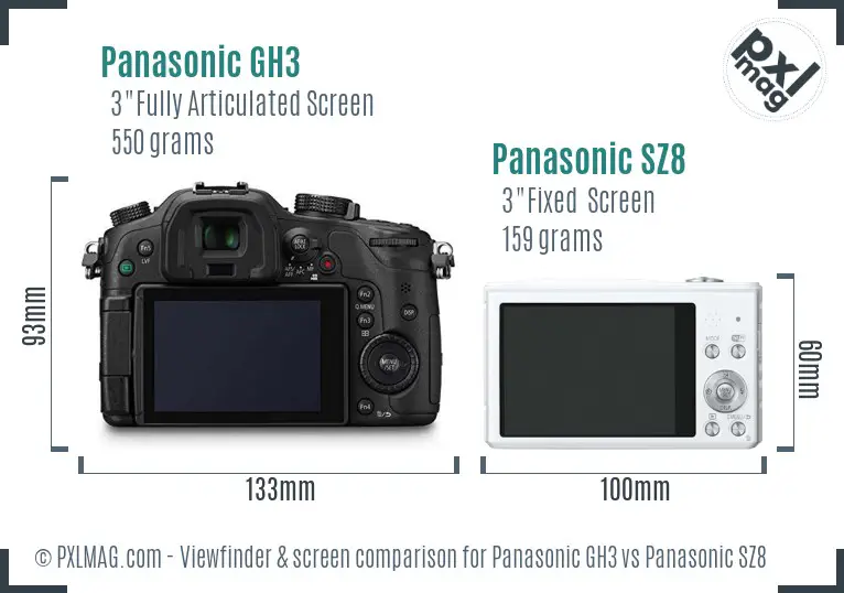 Panasonic GH3 vs Panasonic SZ8 Screen and Viewfinder comparison