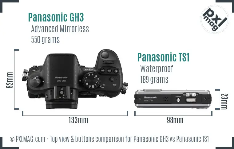 Panasonic GH3 vs Panasonic TS1 top view buttons comparison