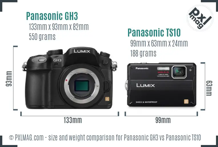 Panasonic GH3 vs Panasonic TS10 size comparison