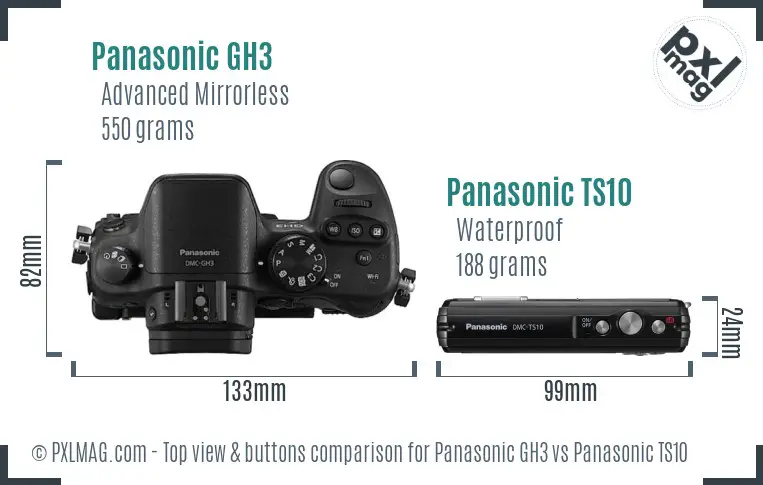 Panasonic GH3 vs Panasonic TS10 top view buttons comparison