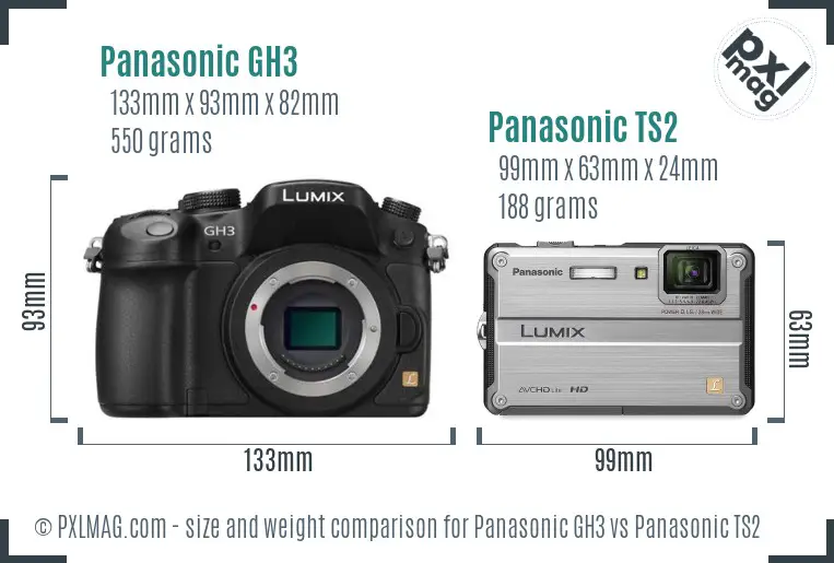 Panasonic GH3 vs Panasonic TS2 size comparison