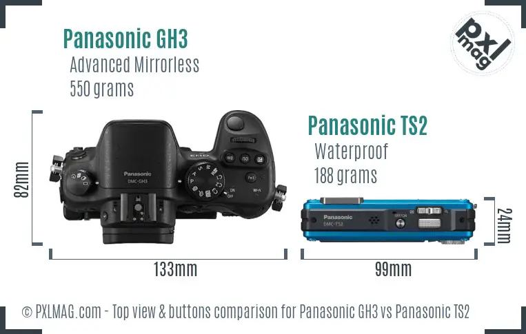 Panasonic GH3 vs Panasonic TS2 top view buttons comparison