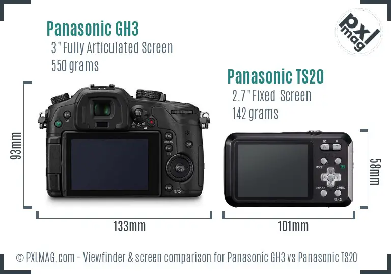 Panasonic GH3 vs Panasonic TS20 Screen and Viewfinder comparison