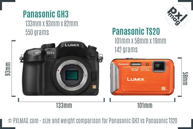 Panasonic GH3 vs Panasonic TS20 size comparison