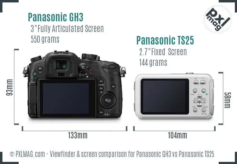 Panasonic GH3 vs Panasonic TS25 Screen and Viewfinder comparison
