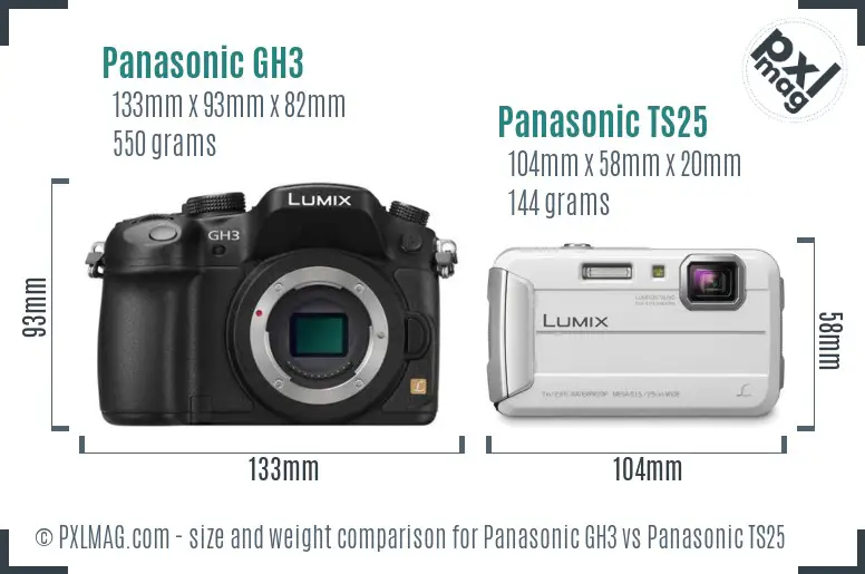 Panasonic GH3 vs Panasonic TS25 size comparison