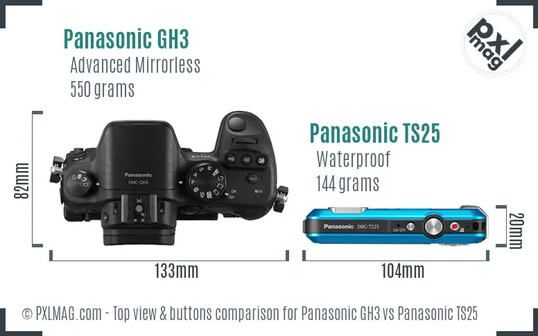 Panasonic GH3 vs Panasonic TS25 top view buttons comparison
