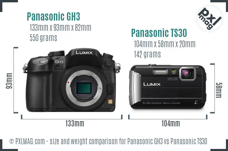 Panasonic GH3 vs Panasonic TS30 size comparison