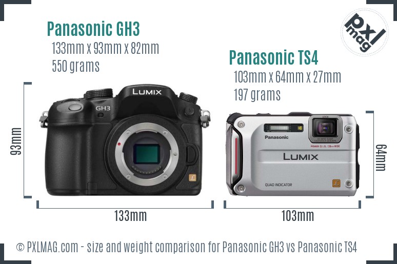 Panasonic GH3 vs Panasonic TS4 size comparison
