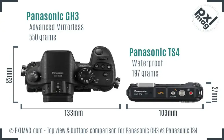 Panasonic GH3 vs Panasonic TS4 top view buttons comparison