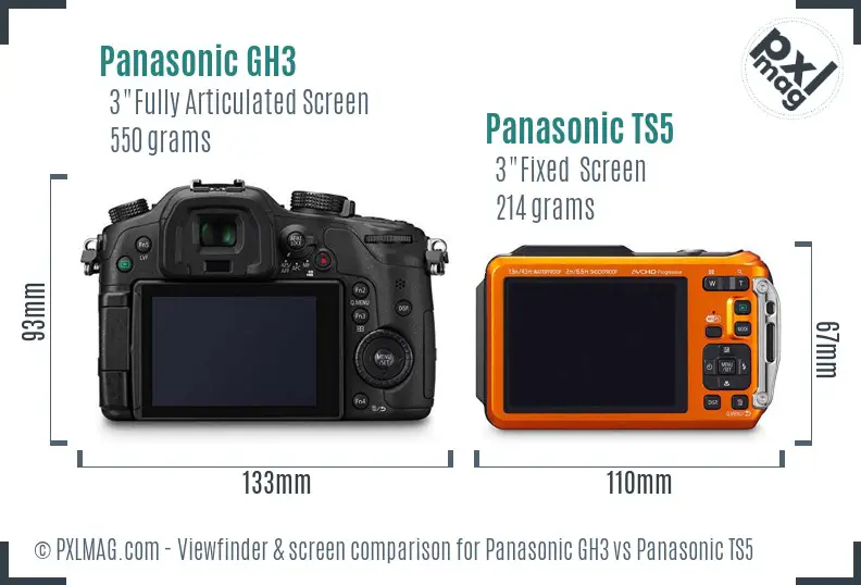Panasonic GH3 vs Panasonic TS5 Screen and Viewfinder comparison