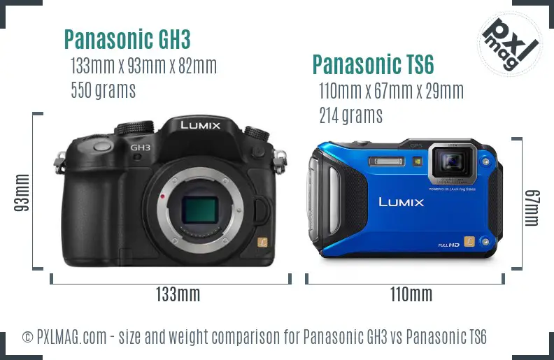Panasonic GH3 vs Panasonic TS6 size comparison