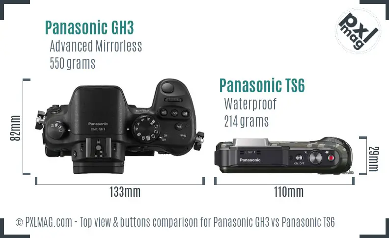 Panasonic GH3 vs Panasonic TS6 top view buttons comparison