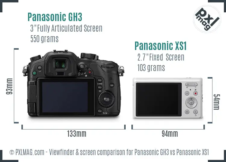Panasonic GH3 vs Panasonic XS1 Screen and Viewfinder comparison