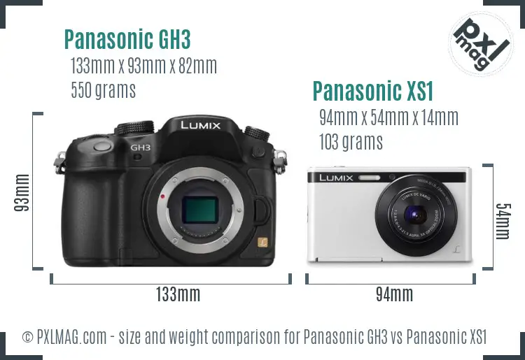 Panasonic GH3 vs Panasonic XS1 size comparison