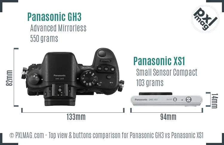 Panasonic GH3 vs Panasonic XS1 top view buttons comparison