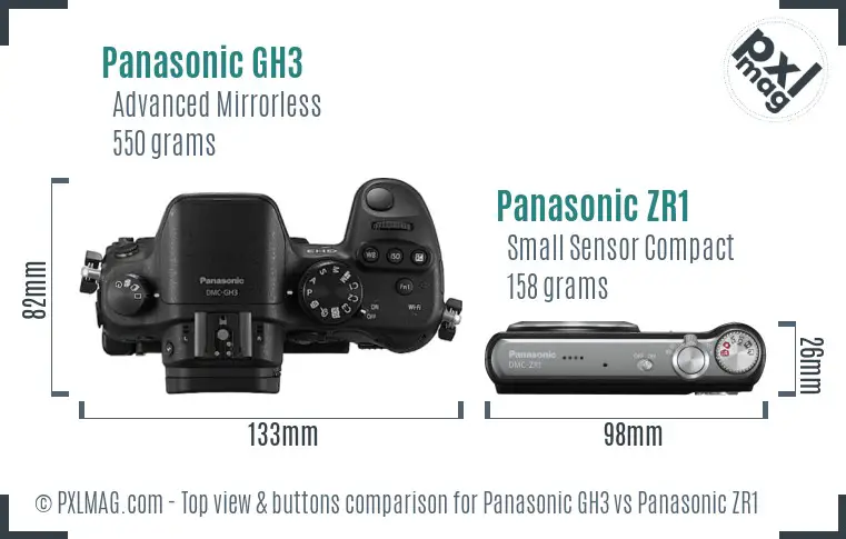 Panasonic GH3 vs Panasonic ZR1 top view buttons comparison